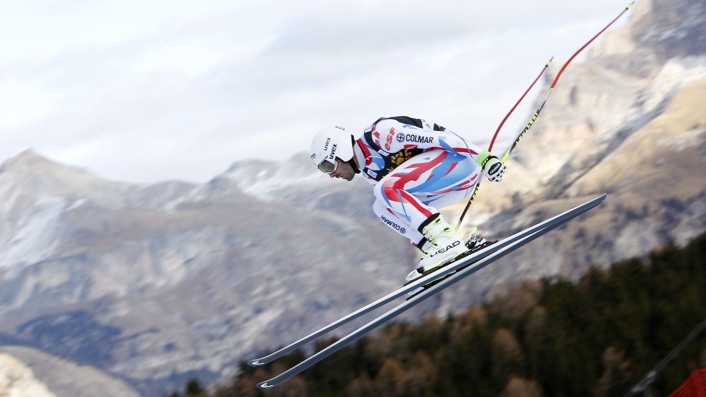 Adrien Theaux of France competes during the Audi FIS Alpine Ski World Cup Men's Downhill Training in Val Gardena, Italy, on Thursday, December 17.