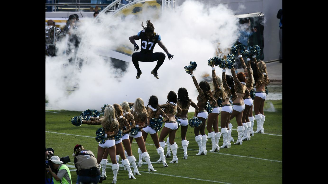 Jacksonville Jaguars strong safety Johnathan Cyprien takes the field before an NFL football game against the Atlanta Falcons on Sunday, December 20, in Jacksonville, Florida. 