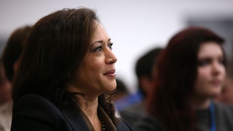 California Attorney General Kamala Harris looks on before delivering a keynote address during a Safer Internet Day event at Facebook headquarters on February 10, 2015 in Menlo Park, California.