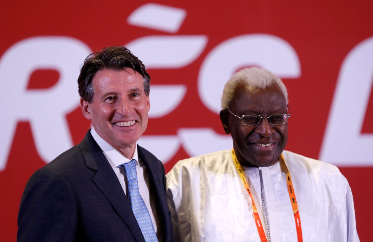 Davies' 2013 email was sent to Papa Massata Diack, who was then the IAAF's Marketing Consultant. The Senegalese is son of Lamine Diack (pictured here on the right), who governed the IAAF from 1999 to 2015 before handing over the reins of power to incumbent Sebastian Coe in August. 