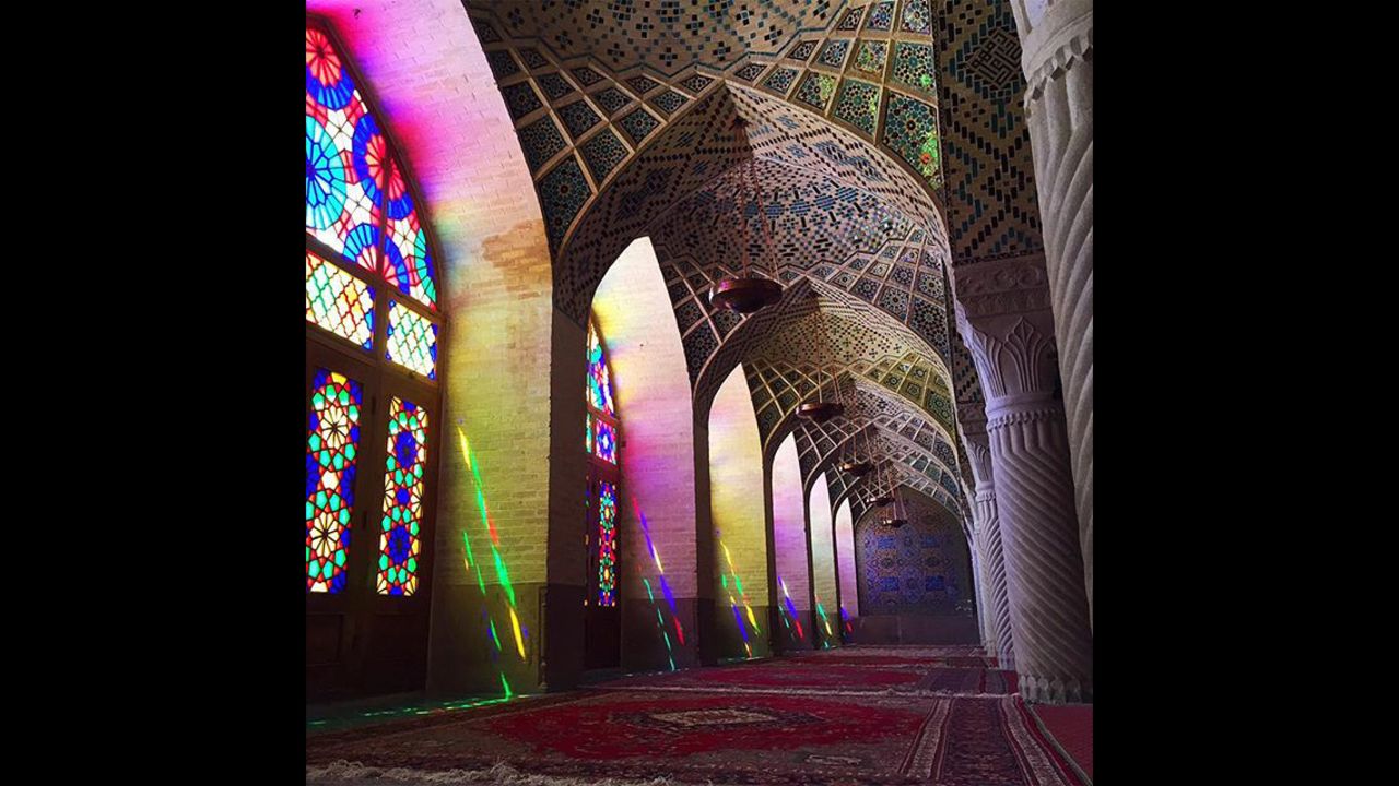 The Nasir al Mulk Mosque in the town of Shiraz is also called the 'Pink Mosque' because of the extensive use of pink in its many detailed tile frescos. It was completed in 1888. Photo by CNN's Fred Pleitgen <a href="https://www.instagram.com/fpleitgencnn" target="_blank" target="_blank">@fpleitgencnn </a>