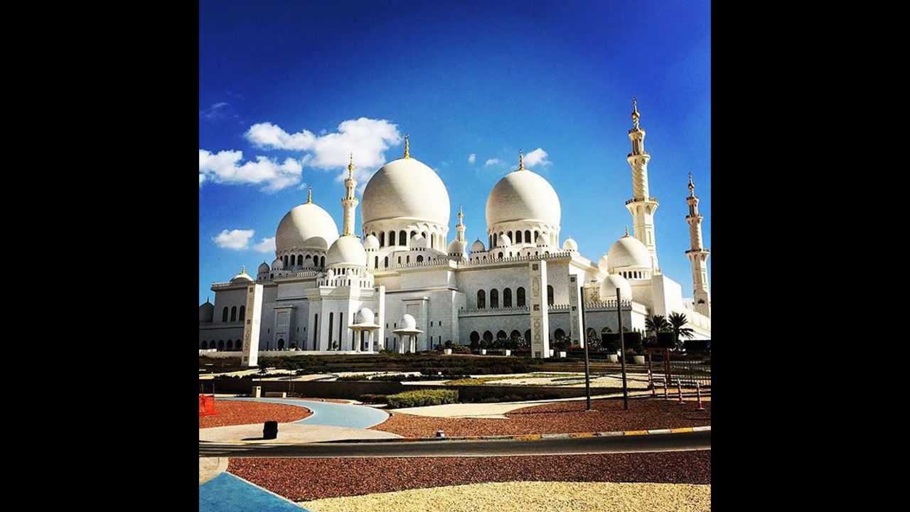 Abu Dhabi's Sheikh Zayed Mosque is the largest mosque in the United Arab Emirates. It features 82 white marble domes, 1,096 exterior columns and 96 semi-precious jewel-encrusted internal columns. Photo by CNN's Amir Daftari <a href="https://www.instagram.com/daftpix" target="_blank" target="_blank">@daftpix</a>
