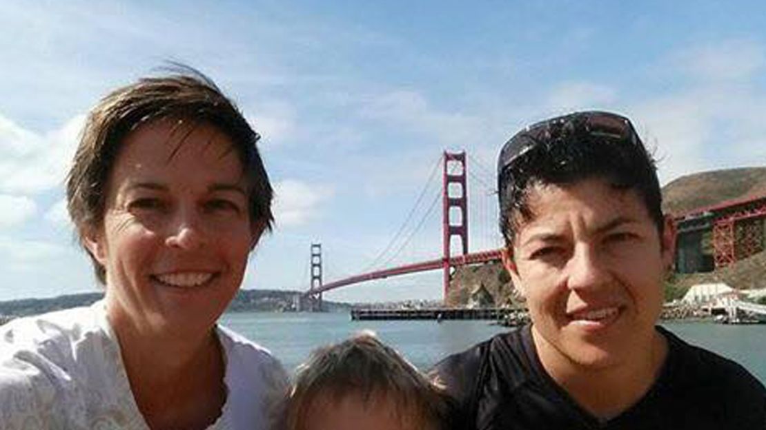 Air Force Maj. Adrianna Vorderbruggen, right, is pictured with her wife, Heather Lamb.