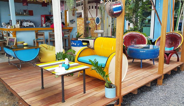 Cafes on southern Thai islands have perfected a hippiefied-beachcomber, ramshackle style, exhibited here by Think cafe in Lipa.