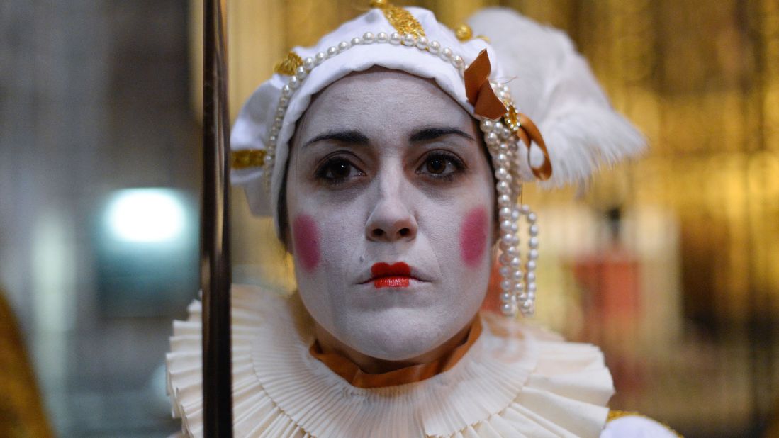 A woman performs "The Song of the Sybil" during a rehearsal at Barcelona's cathedral in Barcelona, Spain, on Thursday.