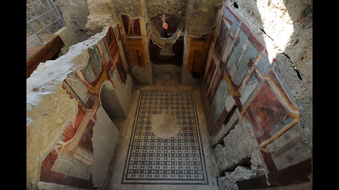 Frescoes are seen in the Criptoporticus Domus, one of six restored domus at U.N. World Heritage Site Pompeii, on Thursday, December 24, during the official opening to the public.