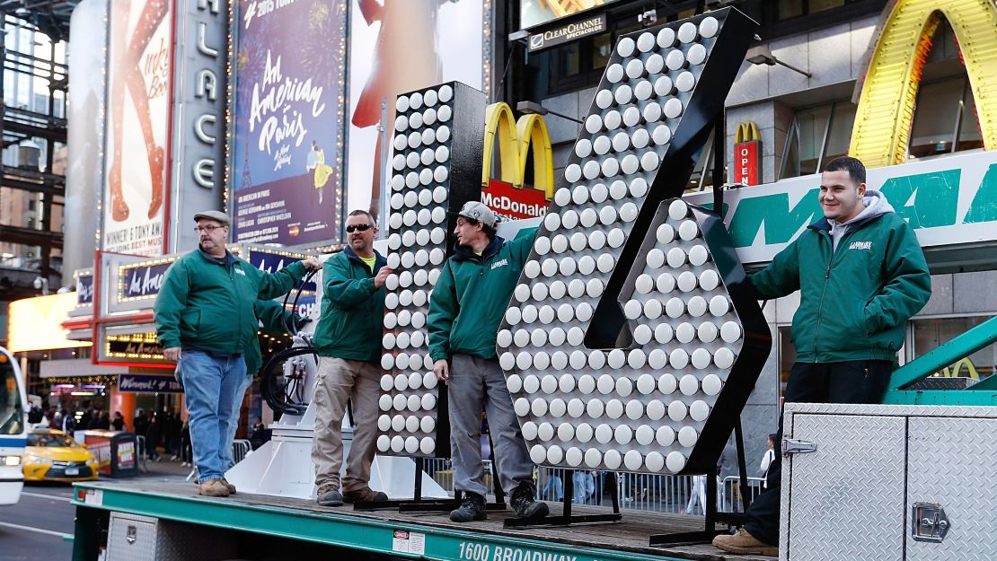 New Year's Eve numerals arrive in Times Square on December 15 in New York City.  