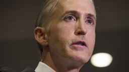 Chairman Trey Gowdy (R-SC) of the House Select Committee on Benghazi, speaks with reporters after Bryan Pagliano, a former State Department employee who worked on former US Secretary of State and Democratic Presidential hopeful Hillary Clinton's private e-mail server, invoked his Fifth Amendment right against self-incrimination, on Capitol Hill in Washington, DC, September 10, 2015.