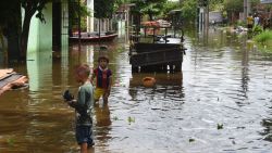 View of a flooded area in Falcon, 42 km west from Asuncion, in the Paraguay-Argentina border, on December 26, 2015. Flooding dampened Christmas eve celebrations in parts of Latin America on Thursday, leaving five people dead and driving almost 150,000 from their homes in Paraguay, Argentina and Uruguay.