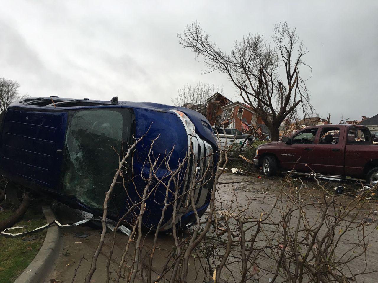 A flipped vehicle is seen in Rowlett.