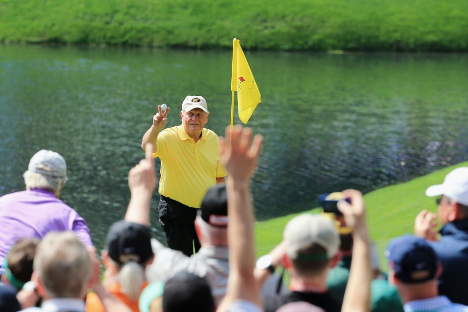 Aged 75, Nicklaus celebrated a hole-in-one during the Par 3 tournament at the 2015 Masters, the 21st of his professional career but first at Augusta.  