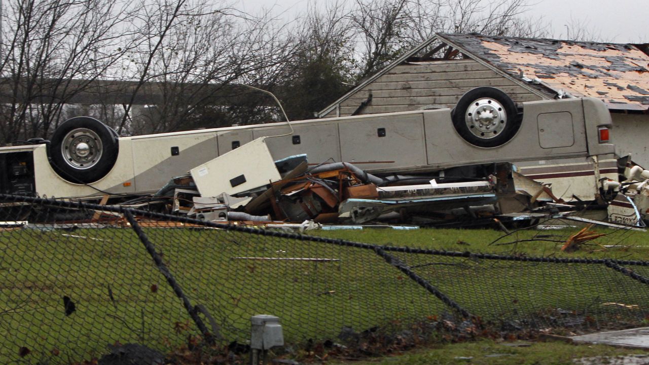 A bus is overturned in Garland on December 27.