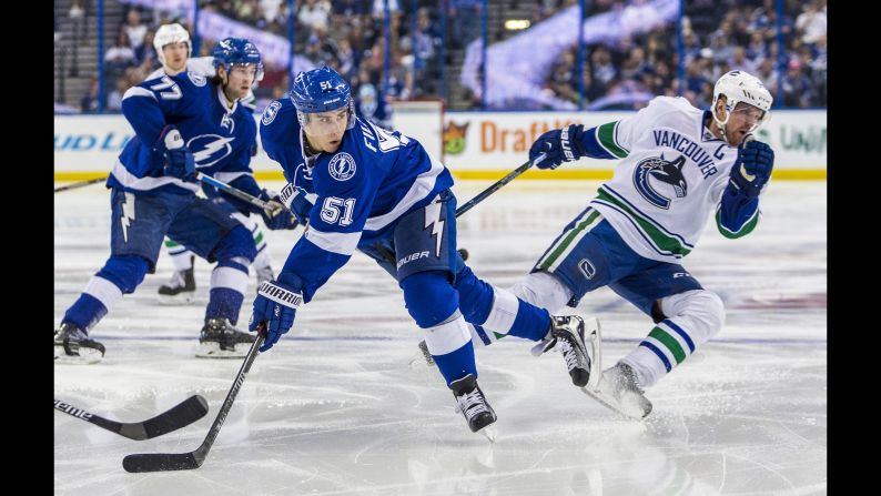 Tampa Bay center Valtteri Filppula (No. 51) looks for a pass during an NHL game against Vancouver on Tuesday, December 22.