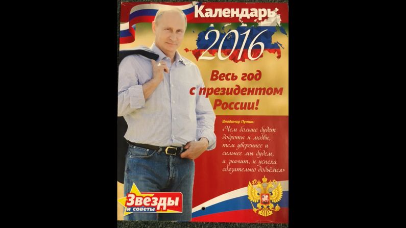 A Russian paper has published a 2016 calendar featuring photos of Vladimir Putin and quotes from the Russian president. The cover: "The more kindness and love there will be, the more confident and stronger we will be. And it means we will definitely succeed!"