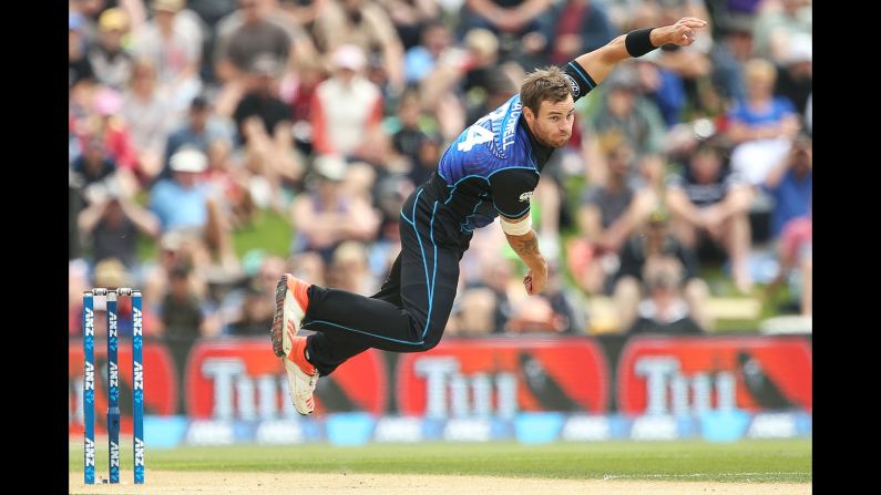 New Zealand's Doug Bracewell bowls against Sri Lanka during a One Day International cricket match on Monday, December 28. New Zealand won by 10 wickets.
