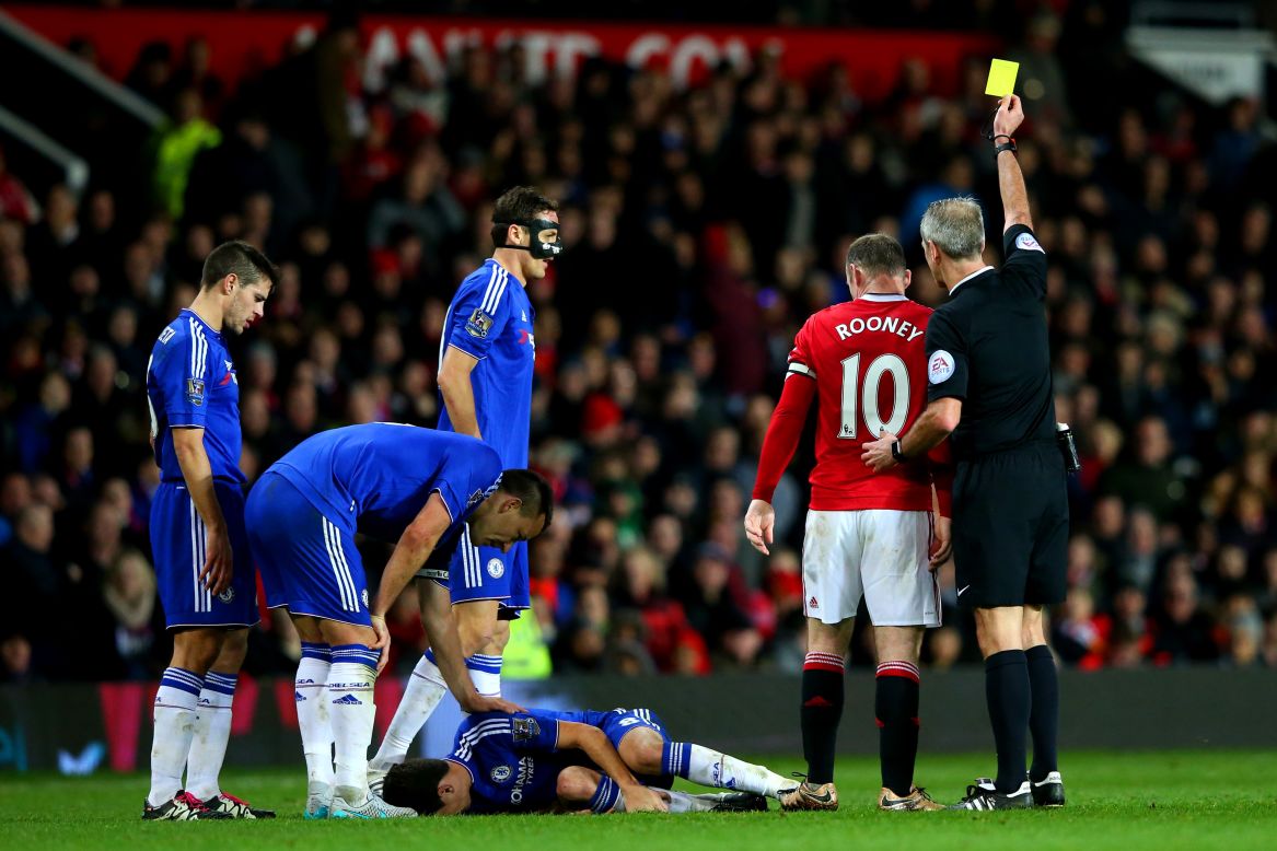 United captain Rooney was also booked for a studs-up foul on Chelsea's Brazil midfielder Oscar.