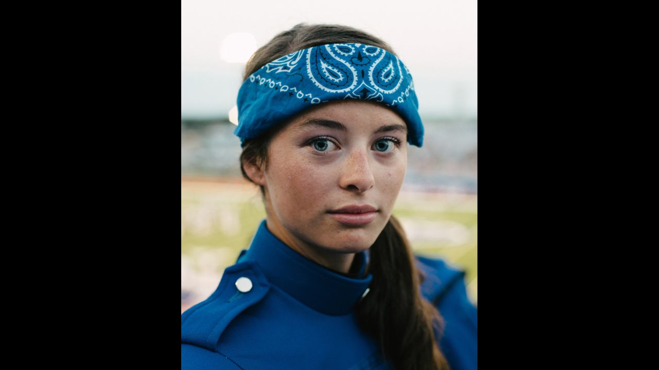 Brea Baygents plays bass drum in the Barbers Hill High School Marching Band.