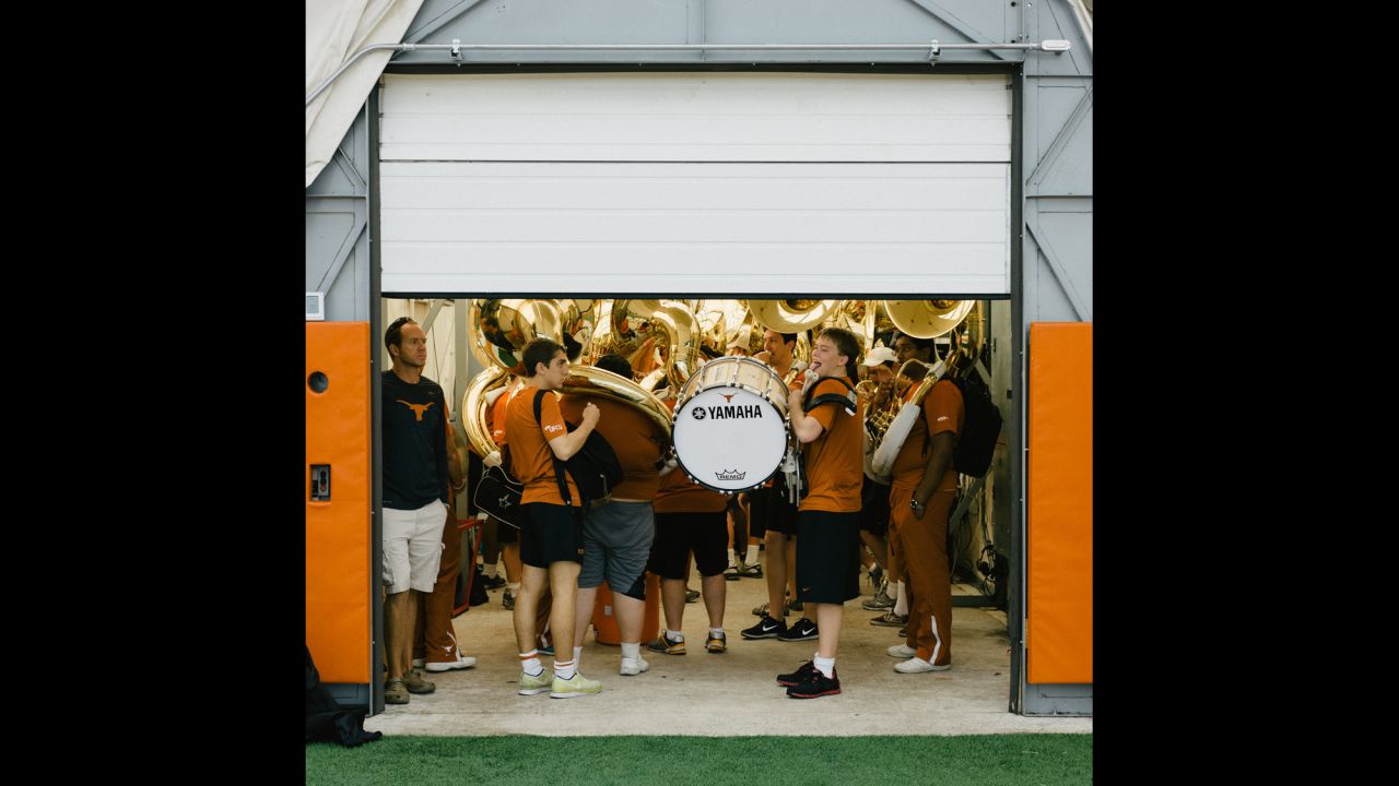 The University of Texas Longhorn Band prepares for practice at the Longhorn practice field.