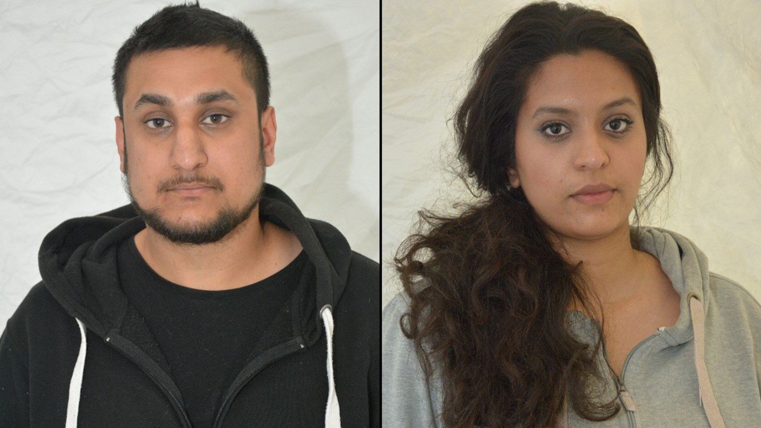 Mohammed Rehman, left, and Sana Ahmed Khan were convicted in a British court Tuesday.