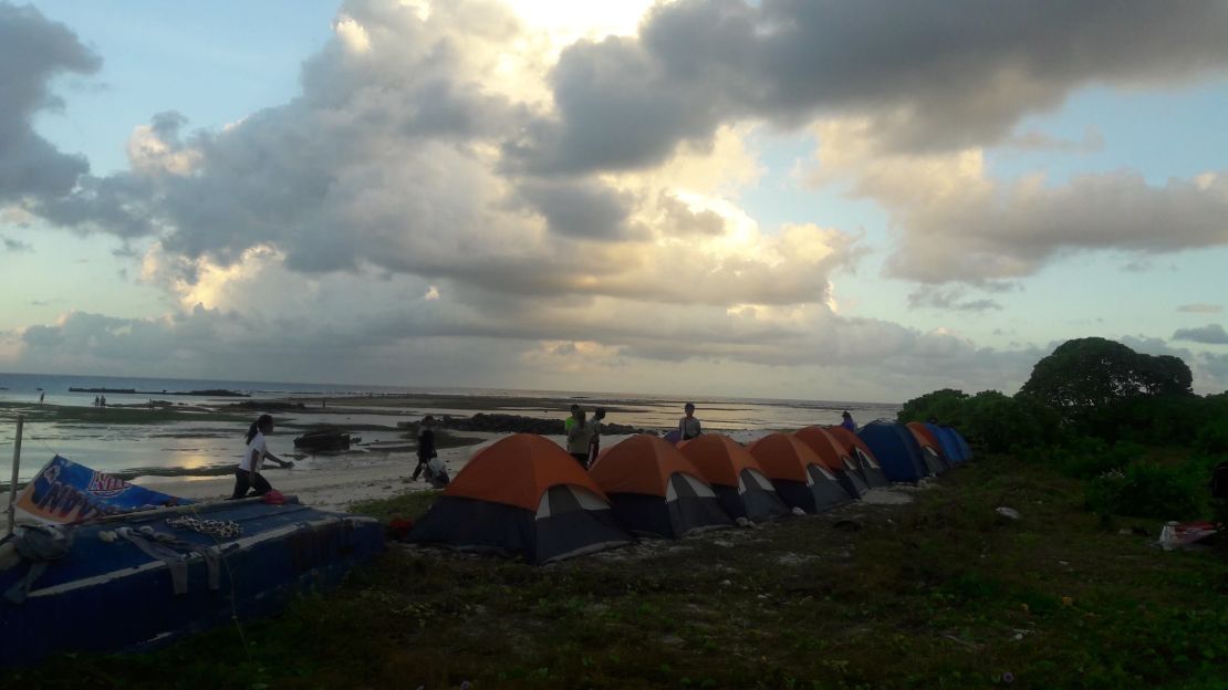 The young activists have erected tents on the island.