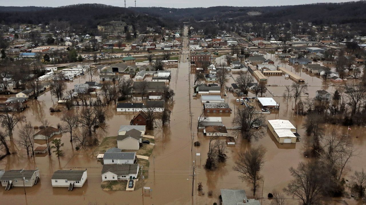 Homes are flooded in Pacific, Missouri, on Tuesday, December 29. Torrential rains over the past several days have pushed already swollen rivers and streams to new heights in parts of Missouri.
