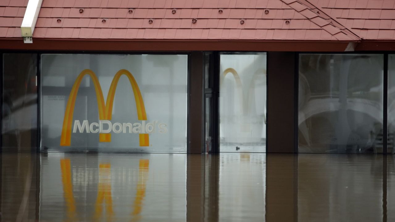 Water from the Bourbeuse River floods a McDonald's in Union, Missouri, on December 29.