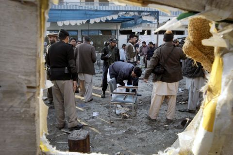 A suicide bomber blew himself up outside a government office in the northwestern Pakistani city of Mardan on Tuesday, Dec. 29, 2015.