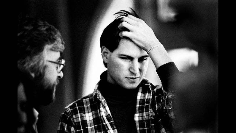 Jobs considers a response while speaking with one of the original Macintosh engineers in Palo Alto, California. "I tried to stay out of his line of sight. ... Steve was terrifying to me because he could see right into your soul," Menuez recalled. "He could see your vulnerabilities and you didn't want to go one on one with Steve if you didn't have to."