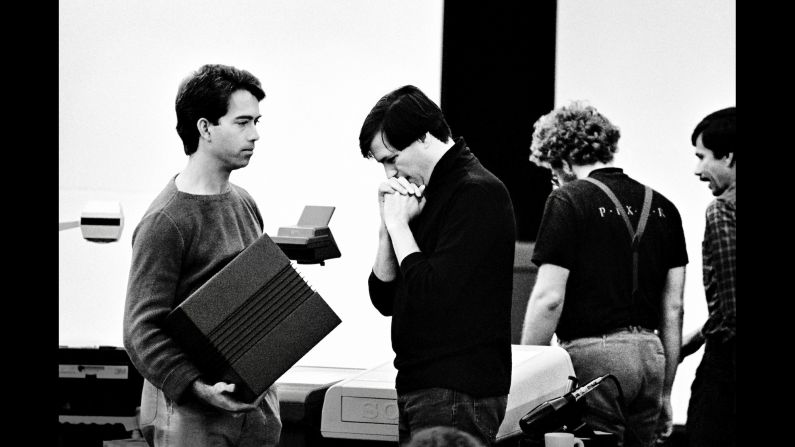 Jobs views a NeXT prototype in 1987. Menuez said Jobs is agonizing over the surface texture. "He was an interesting guy," Menuez said. "He was inspiring, he was maddening. We all have our scars from working with him because he could be brutal. But it was all in service of making that impossible thing, I think. He could cross the line and be abusive and you just had to fight for what you believed in and stand up to him."