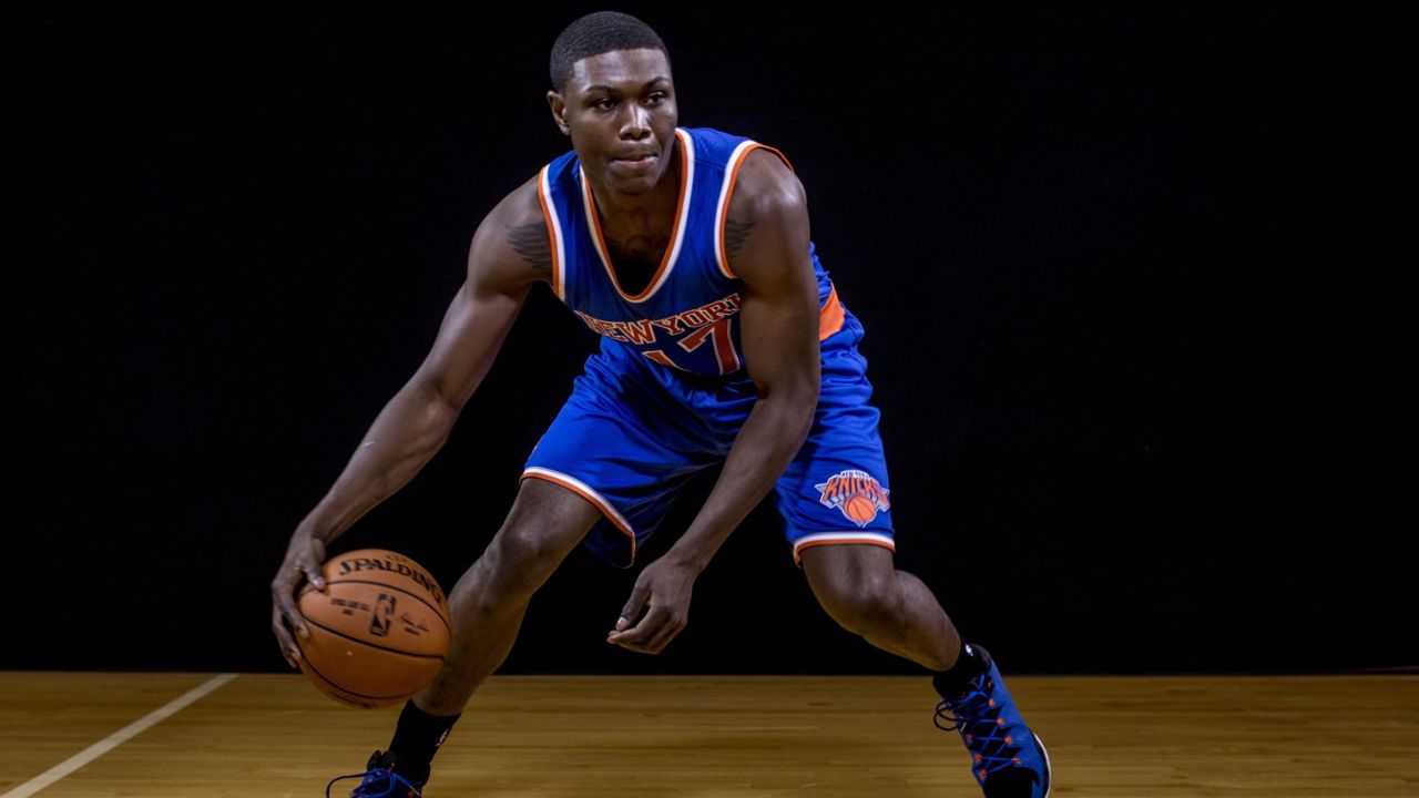 TARRYTOWN, NY - AUGUST 03: Cleanthony Early #17 of the New York Knicks poses for a portrait during the 2014 NBA rookie photo shoot at MSG Training Center on August 3, 2014 in Tarrytown, New York. NOTE TO USER: User expressly acknowledges and agrees that, by downloading and or using this photograph, User is consenting to the terms and conditions of the Getty Images License Agreement. (Photo by Nick Laham/Getty Images)