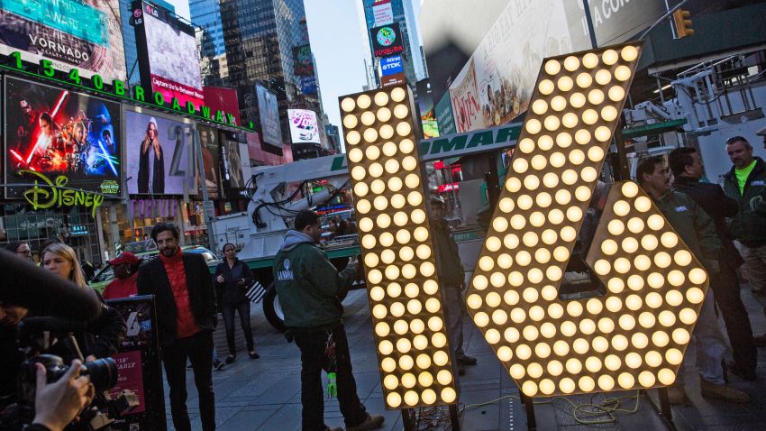 NEW YORK, NY - DECEMBER 15:  The numerals "1" and "6," to be used to spell out "2-0-1-6" during the Times Square New Years Eve celebration, are unveiled in Times Square on December 15, 2015 in New York City. The "2-0-1-6" are powered by 516  L.E.D. bulbs.  (Photo by Andrew Burton/Getty Images)