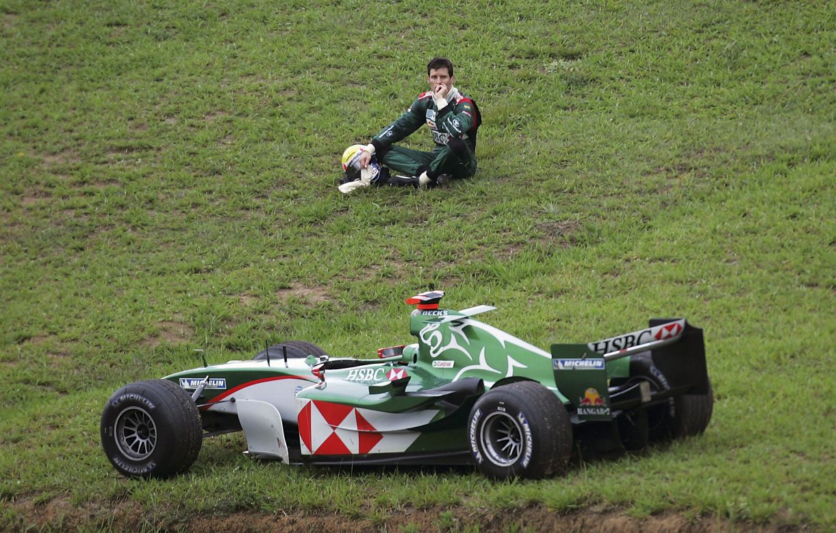 Jaguar's F1 foray ends with retirement for driver Mark Webber at the 2004 Brazilian Grand Prix. Webber would stay with the team as it was sold to energy drinks giants Red Bull for the following season.