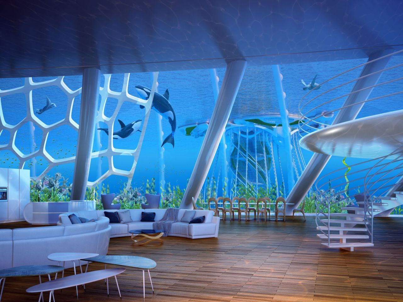 As well as living space, the Aequorea would house science labs, office space, hotels, sports fields, and farms across 250 floors and reach a depth of up to 1000 meters.