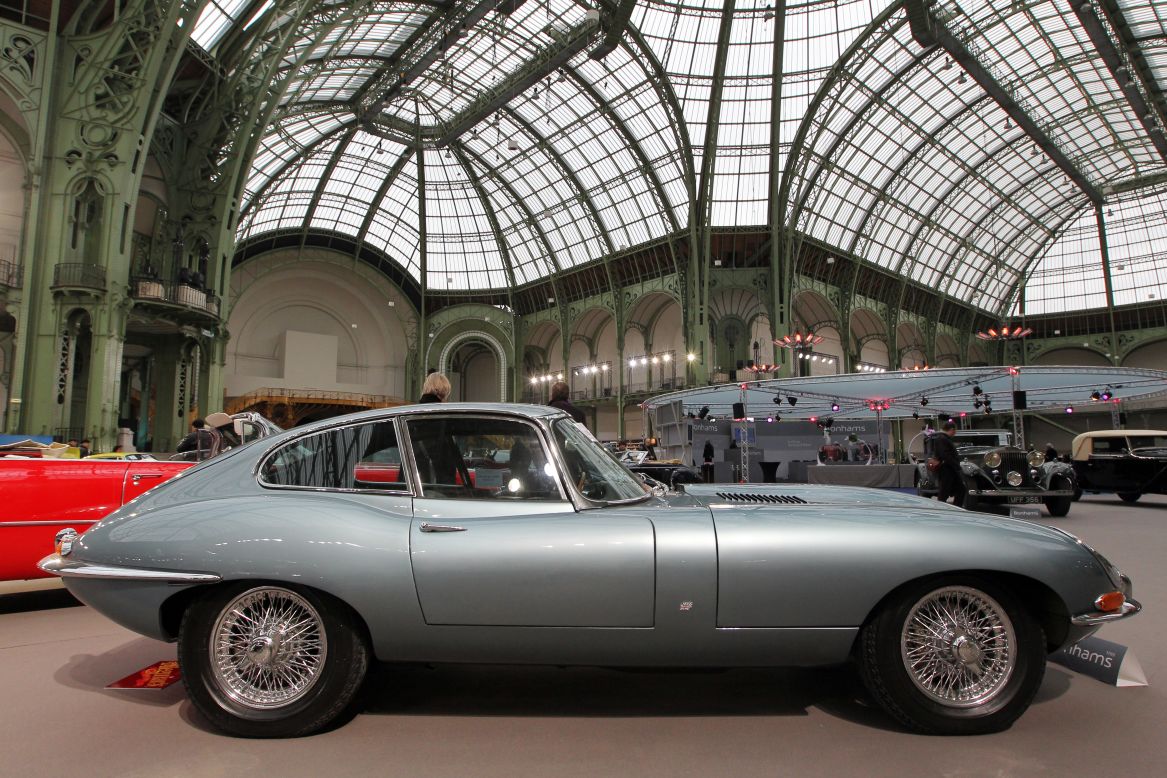 An Jaguar E-type 1964 shown at Bonhams auction house, Paris in 2011 -- the year the car celebrated it's 50th anniversary. The model is routinely voted one of the most beautiful cars of all time.   