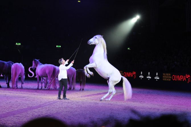 Pignon performing at the London International Horse Show at Olympia in December 2015. The annual event which was first organized in 1907 showcases an international cast of riders who compete in showjumping, dressage, carriage driving competitions. There are also theatrical shows like Pignon's, which are always a hit with the crowds.<br />"He can get horses to do things that other people just can't get them to do," explains Jo Peck, who oversees Olympia's marketing and communications. "He has this almost telepathic conversation that goes on."