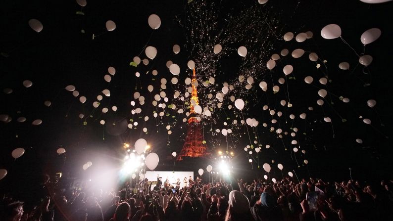 Balloons are released to celebrate the new year in Tokyo.