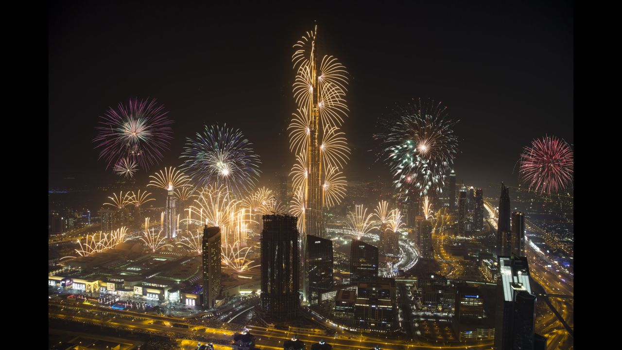 Fireworks mark the beginning of the new year in Dubai, United Arab Emirates.