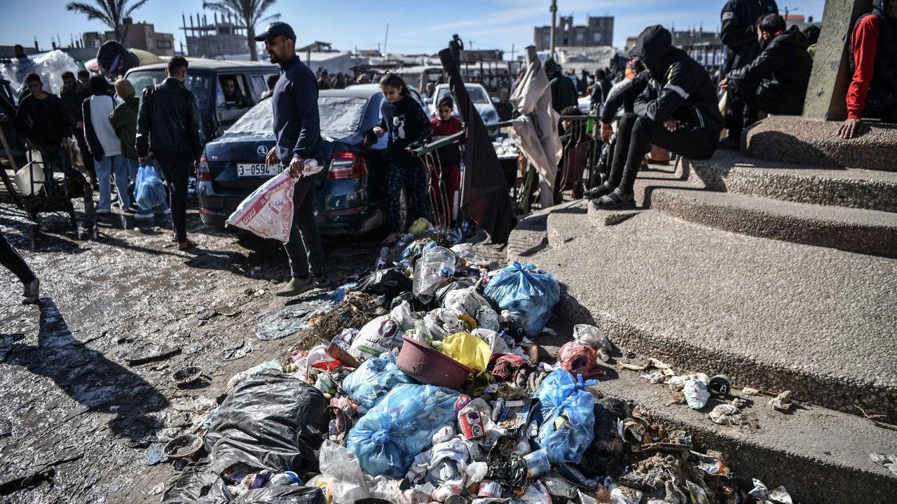 Garbage piles up in Rafah, Gaza, on January 13.