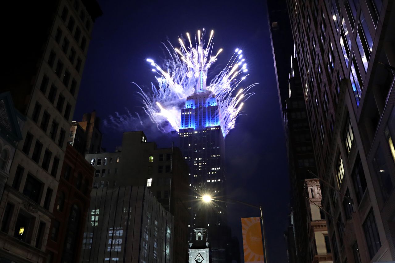 Fireworks are launched from the Empire State Building as part of the annual Macy's 4th of July Fireworks on July 4, 2020, in New York City. 