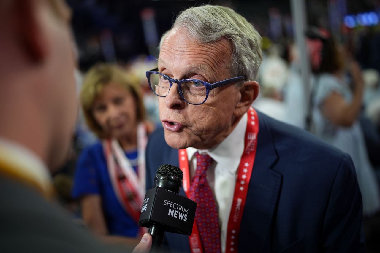 Mike DeWine speaks to the press at the Republican National Convention in Milwaukee, Wisconsin, on July 15.