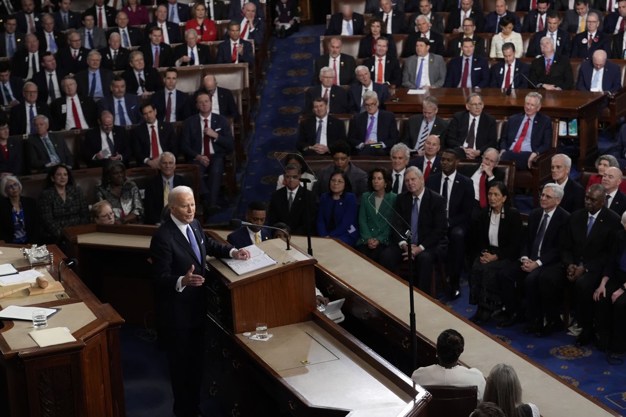 President Joe Biden delivers his State of the Union address at the Capitol in Washington, DC, on March 7.