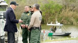 President Joe Biden receives a briefing at the US-Mexico border in Brownsville, Texas, on February 29. 
