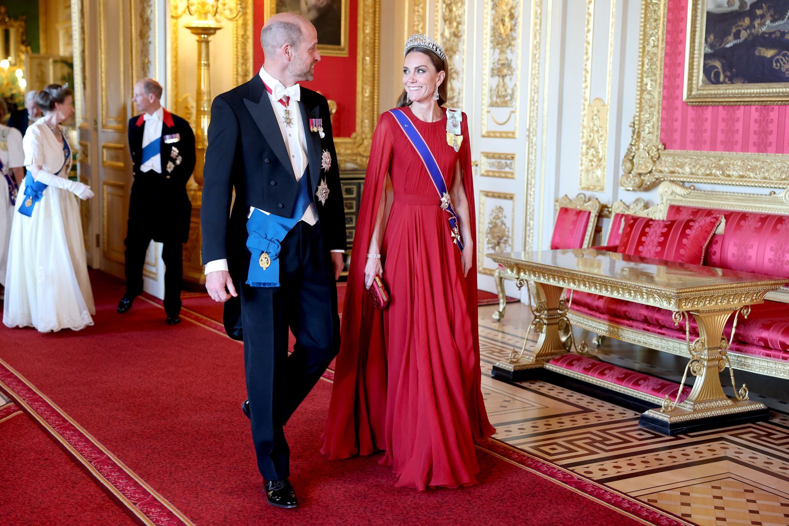 Britain’s Prince William and his wife Catherine, Princess of Wales, attend a state banquet in Windsor, England, on Tuesday, July 8. French President Emmanuel Macron and his wife, Brigitte, <a href="index.php?page=&url=https%3A%2F%2Fwww.cnn.com%2F2025%2F07%2F08%2Fuk%2Fking-charles-macron-state-visit-intl">were the guests of honor</a>.