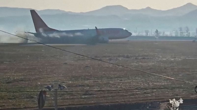 Jeju Air flight 7C2216, seemingly without its landing gear down, crash-lands at at Muan International Airport on December 29.