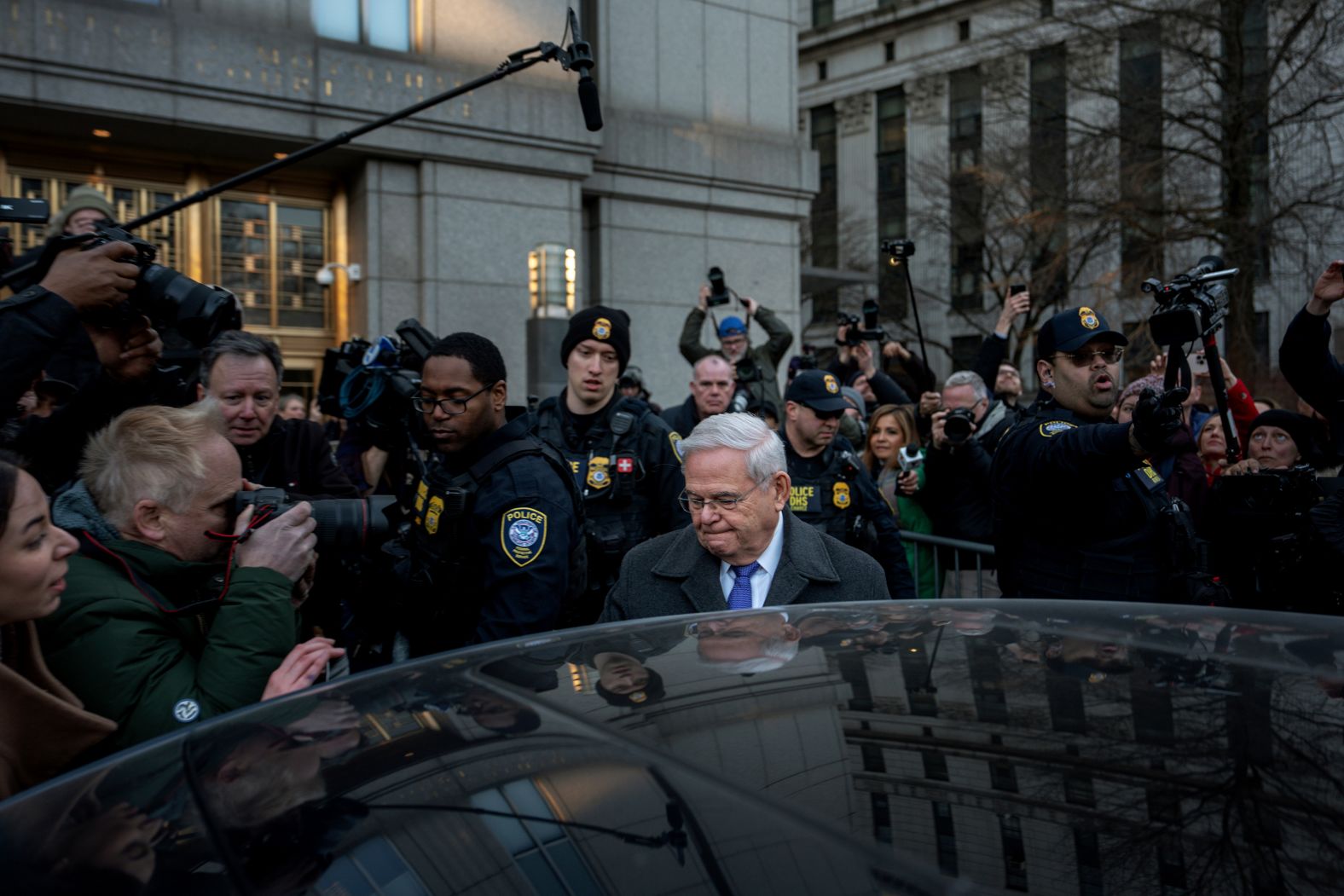 Former US Sen. Bob Menendez leaves a federal court in New York after a sentencing hearing on Wednesday, January 29. <a href="index.php?page=&url=https%3A%2F%2Fwww.cnn.com%2F2025%2F01%2F29%2Fpolitics%2Fbob-menendez-sentencing%2Findex.html">Menendez was sentenced to 11 years in prison</a> following his conviction on bribery and corruption charges.