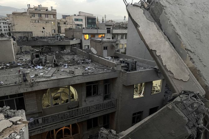 Debris and rubble are seen in Tehran after the Israeli attack on Friday.