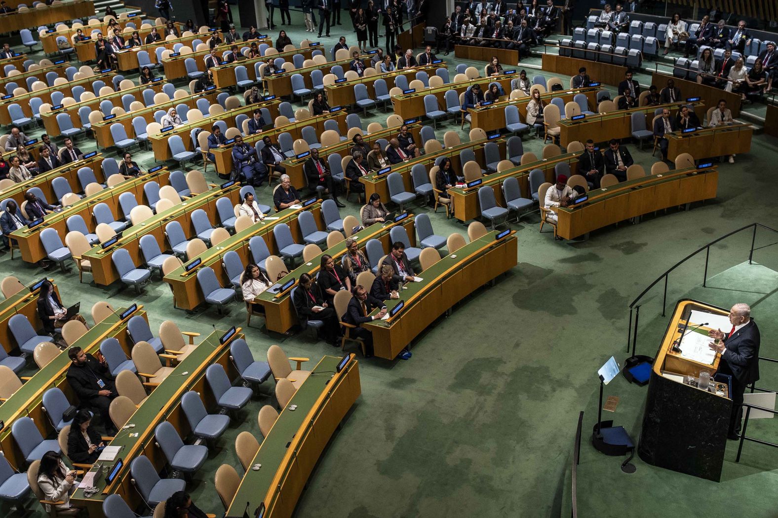 Israeli Prime Minister Benjamin Netanyahu <a href="index.php?page=&url=https%3A%2F%2Fwww.cnn.com%2F2025%2F09%2F26%2Fmiddleeast%2Fnetanyahu-un-speech-walkout-latam-intl">addresses the United Nations General Assembly</a> in New York on Friday, September 26. Representatives from dozens of countries walked out of the hall just before Netanyahu began his address, the latest public protest of Israel from an audience of world leaders who are demanding an end to the war in Gaza and pressing for recognition of a Palestinian state.