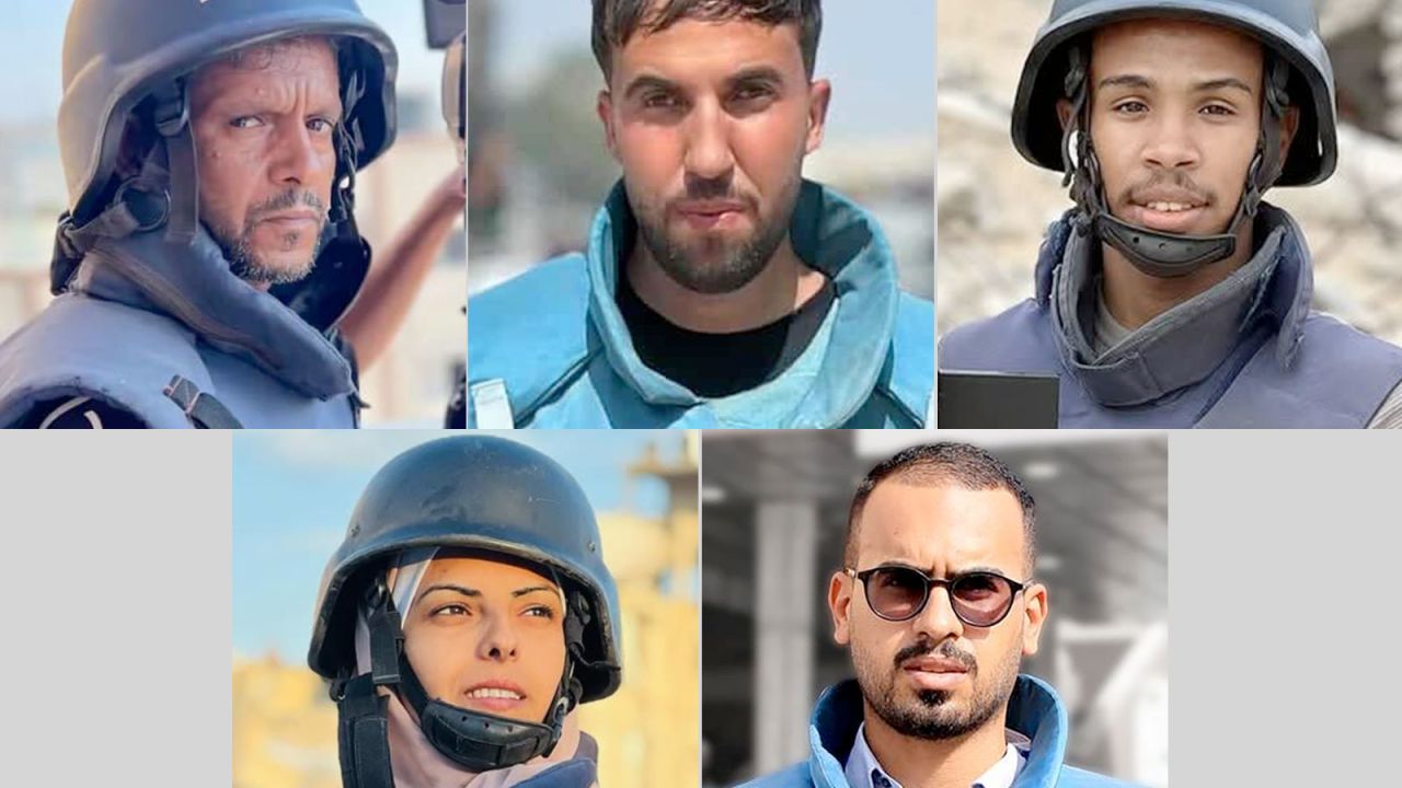 Top row: Hussam Al-Massri, Moath Abu Taha and Mohammad Salama.  Bottom row: Mariam Abu Daqqa and Ahmed Abu Aziz