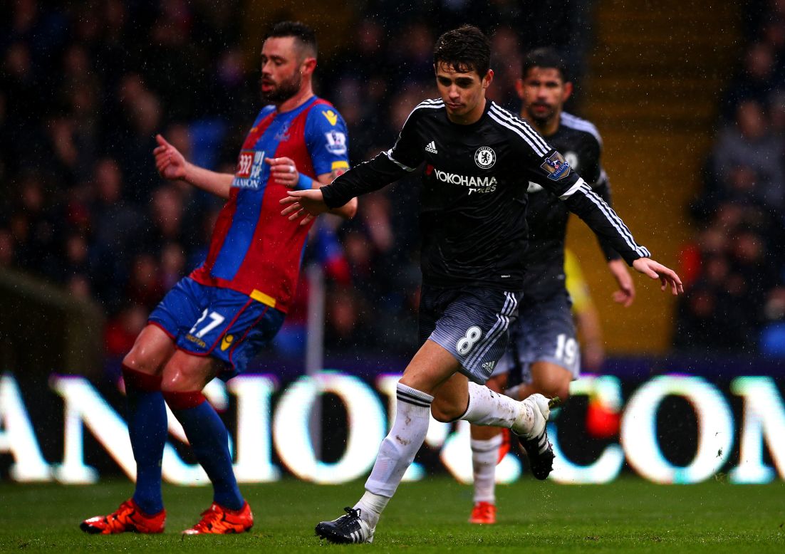 Brazilian Oscar wheels away after breaking the deadlock for Chelsea at Crystal Palace. 