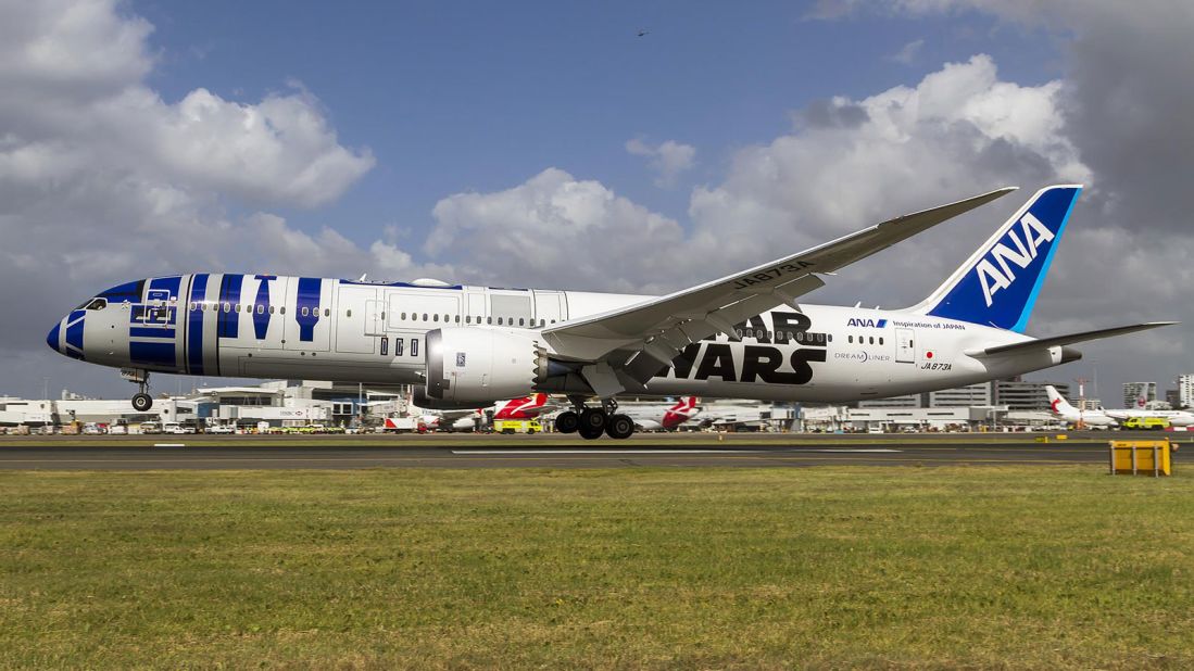 Japan's largest airline made a splash in 2015 when it decorated some of its passenger jets with "Star Wars" imagery, including this R2-D2-themed aircraft.